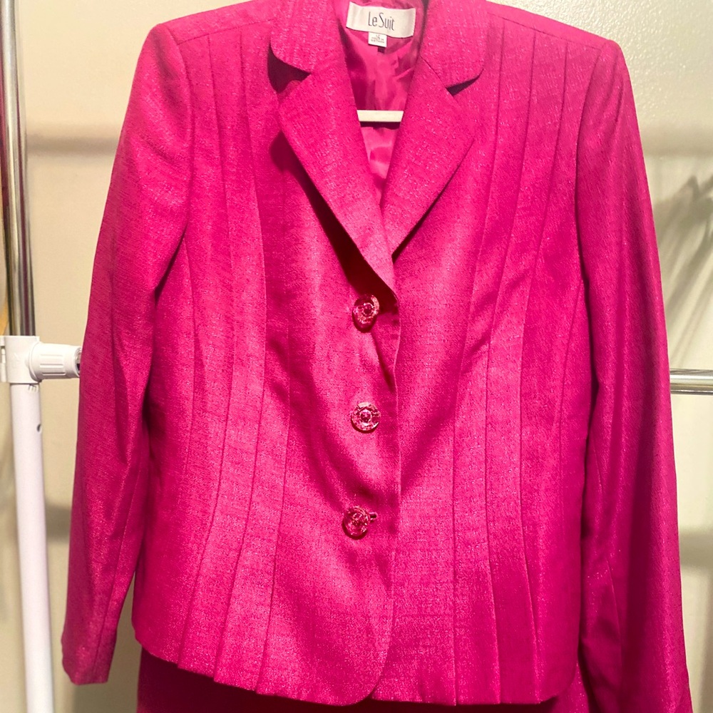 Le Suit Hot Pink Set Suit Skirt Blazer NWT Size 12